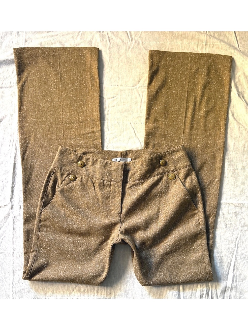 Y2K Tailored Fit Cabi Women's Size 6 Brown Tweed Wide Leg Dress Pants #interview